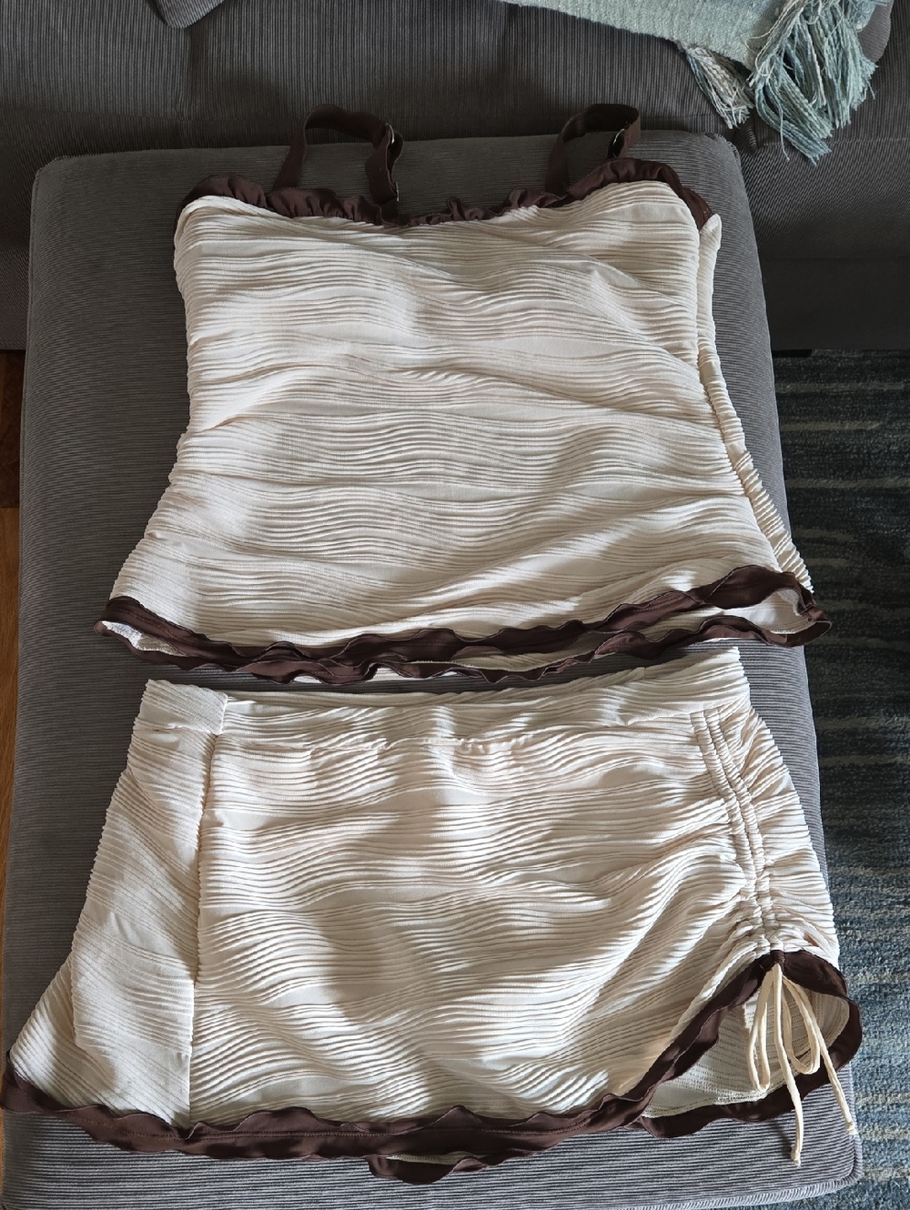 Women’s Cream and Brown Two-Piece Sleep Set - Tank Top & Shorts